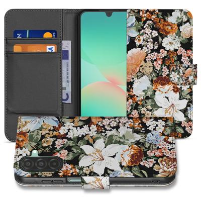 PU Leer Portemonnee Hoes Dark Flowers Voor Samsung Galaxy A17 Met 3 Pasjes