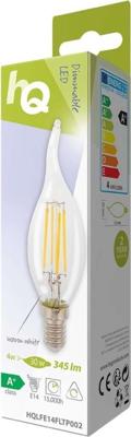 HQ HQLFE14FLTP002 Led Retro Filament Lamp E14 Dimbaar Gebogen Kaars 4 W 345 Lm 2700 K