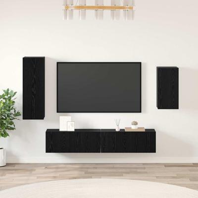 Tv-meubelset 4 pcs Zwart eiken 30.5 x 30 x 90 cm Bewerkt hout