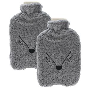 Warmwaterkruik - 2 stuks - 2 liter - met fleece hoes - vos grijs