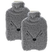 Warmwaterkruik - 2 stuks - 2 liter - met fleece hoes - vos grijs