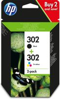 HP 302 originele zwarte/drie-kleuren inktcartridges, 2-pack
