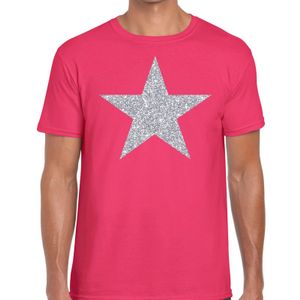 Zilveren ster glitter t-shirt roze heren