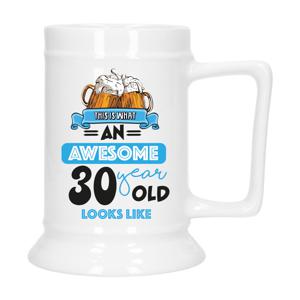 Cadeau Bierpul voor 30 jaar - blauw - grappige leeftijd bierpul - keramiek - 530 ml   -