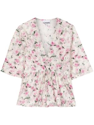 GANNI blouse en coton biologique à fleurs - Blanc