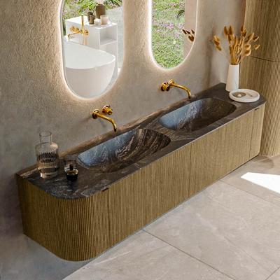 Badmeubel Mondiaz Kurve-Dlux | 190 cm cm | Meubelkleur Dusk | Wastafelkleur Lava | Solid surface | Wasbak beiden zijden spoelbak | Zonder kraangat(en)