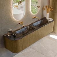 Badmeubel Mondiaz Kurve-Dlux | 190 cm cm | Meubelkleur Dusk | Wastafelkleur Lava | Solid surface | Wasbak beiden zijden spoelbak | Zonder kraangat(en)