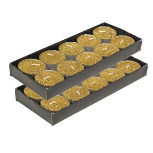 Theelichtjes/waxinelichtjes kaarsjes - 20x st - goud glitters - 3,5 cm