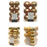 Kerstversiering kunststof kerstballen mix goud/ camel bruin 4 en 6 cm pakket van 80x stuks - Kerstbal - thumbnail