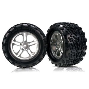 Tires & wheels, assembled, glued (split-spoke satin-finish wheels, talon tires, foam inserts) (2) (fits maxx w/sealed pivot ball suspension & revo)
