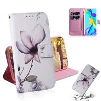 Magnolia bloem patroon gekleurde tekening horizontale Flip lederen case voor Huawei P30 Pro met houder & card slots & portemonnee