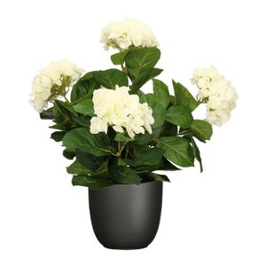 Hortensia kunstplant/kunstbloemen 45 cm - wit - in pot zwart mat