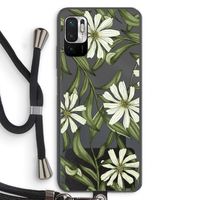 Wit bloemenpatroon: Xiaomi Redmi Note 10 5G Transparant Hoesje met koord