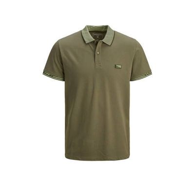 JACK & JONES CORE slim fit polo met contrastbies olijfgroen
