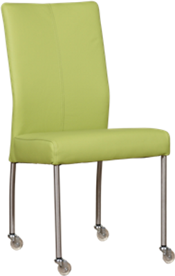 Felgroene leren moderne eetkamerstoel Comfort - poot rond rvs met wiel - Toledo Leer Lime (felgroen leer)