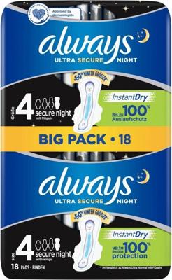 Always Always Ultra secure Night Maandverband met vleugels - 18 stuks