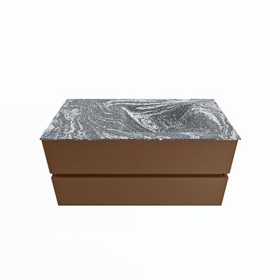 MONDIAZ VICA-DLUX 100cm badmeubel onderkast Rust 2 lades. Inbouw wastafel CLOUD rechts 1 kraangat, kleur Lava.