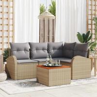 Tuinbankenset met opslag 5 pcs Beige en Licht Grijs poly rattan