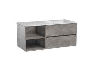 Storke Edge zwevend badmeubel 120 x 52 cm beton donkergrijs met Diva asymmetrisch rechtse wastafel in glanzend composiet marmer