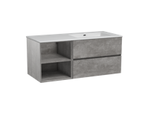 Storke Edge zwevend badmeubel 120 x 52 cm beton donkergrijs met Diva asymmetrisch rechtse wastafel in glanzend composiet marmer