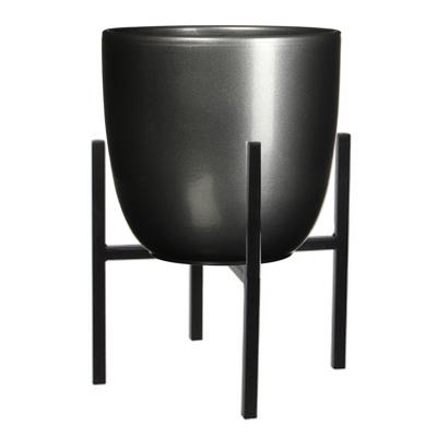 Mica Decorations Bloempot met verhoger - D25 x H23 cm - pot antraciet - verhoger zwart/metaal H25 cm