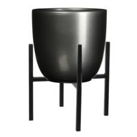 Mica Decorations Bloempot met verhoger - D25 x H23 cm - pot antraciet - verhoger zwart/metaal H25 cm
