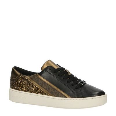 Michael Kors Slade Lace Up leren sneakers met glitters zwart/brons