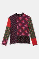 T-shirt met bloemenpatch - RED - 3/4