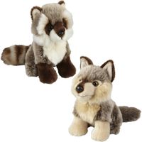 Knuffeldieren set wolf en wasbeer pluche knuffels 18 cm - thumbnail