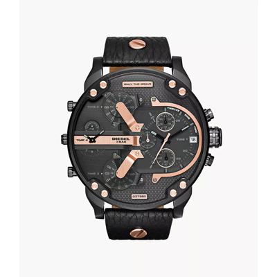 Diesel Heren DZ7350 zwart lederen quartz horloge