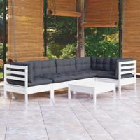 6-delige Loungeset met kussens grenenhout wit