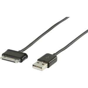, USB 2.0 A - Samsung Tab 30pin Datakabel 1m (Zwart)