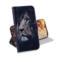 Leeuw patroon gekleurde tekening horizontale Flip lederen case voor Galaxy A50 met houder & card slots & portemonnee