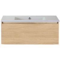 Frozen Badmeubelset 100 cm - Greeplijst in Kleur - Casella Oak - Keramische Wastafel Wit Zonder Kraangat