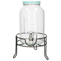 Limonade/drankdispenser op verhoger - blauw/wit geblokte dop - 3,5 liter - glas - H37 x B19 cm