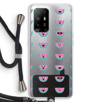 Smiley watermeloenprint: Oppo A94 5G Transparant Hoesje met koord