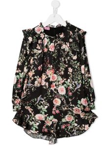 Miss Blumarine robe volantée à fleurs - Noir