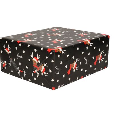 Kerst inpakpapier/cadeaupapier - zwart/rendieren - 250 x 70 cm