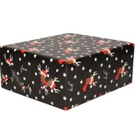 Kerst inpakpapier/cadeaupapier - zwart/rendieren - 250 x 70 cm