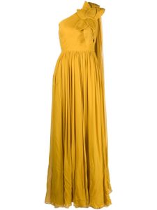 Elie Saab robe longue en soie à design asymétrique à une épaule - Jaune