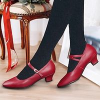 Dames Hoge hakken Pompen Instappers Mary Jane Vintage schoenen Comfortabele schoenen Feest Buiten Dagelijks Kleine hak Ronde Teen Elegant Vintage Modieus Leer Gesp Enkelriempje Zilver Donkerrood Zwart Lightinthebox - thumbnail