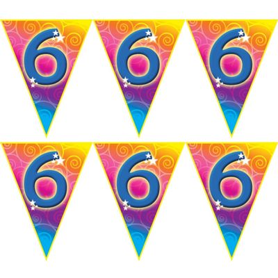 4x stuks verjaardag thema 6 jaar geworden feest vlaggenlijn van 5 meter