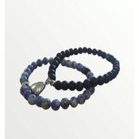 Armband set met magneet Koppel armband Blauw - Zwart kralen - Romantisch cadeau - Vriendschap armband - thumbnail