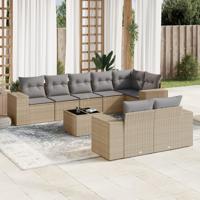 9-delige Loungeset met kussens poly rattan beige