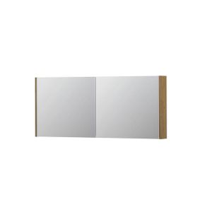 INK SPK1 Spiegelkast - 140x14x60cm - 2 deuren - dubbelzijdige Spiegel - schakelaar en stopcontact - MDF Fineer Natur 1110771