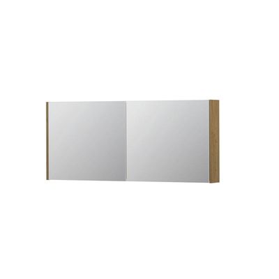 INK SPK1 Spiegelkast - 140x14x60cm - 2 deuren - dubbelzijdige Spiegel - schakelaar en stopcontact - MDF Fineer Natur 1110771
