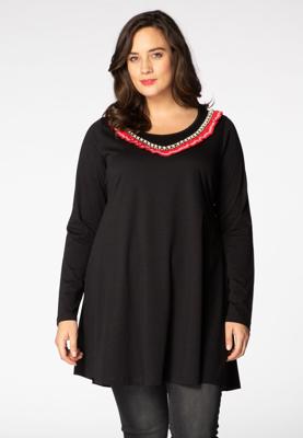Yoek Tunic wide bottom tape | Zwart | Maat 42/44