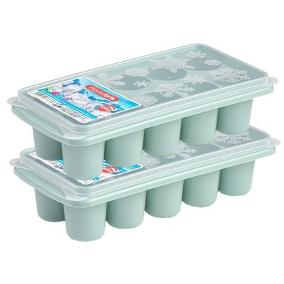 2x stuks Trays met dikke ronde blokken ijsblokjes/ijsklontjes vormpjes 10 vakjes kunststof mintgroen