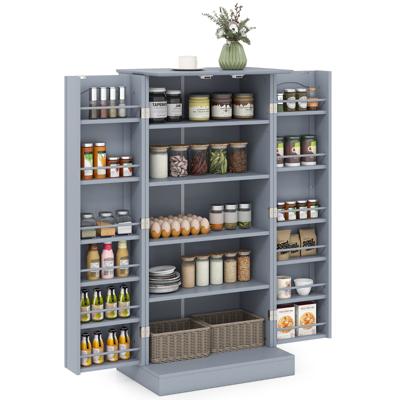 Keuken Kast met 2 Deuren en 6 Verstelbare Planken Voorraadkast Grijs