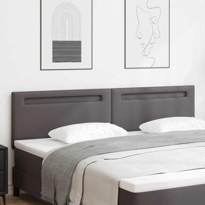 Hoofdbord met LED -striplichten Wandgemonteerd Grijs 200 cm PVC